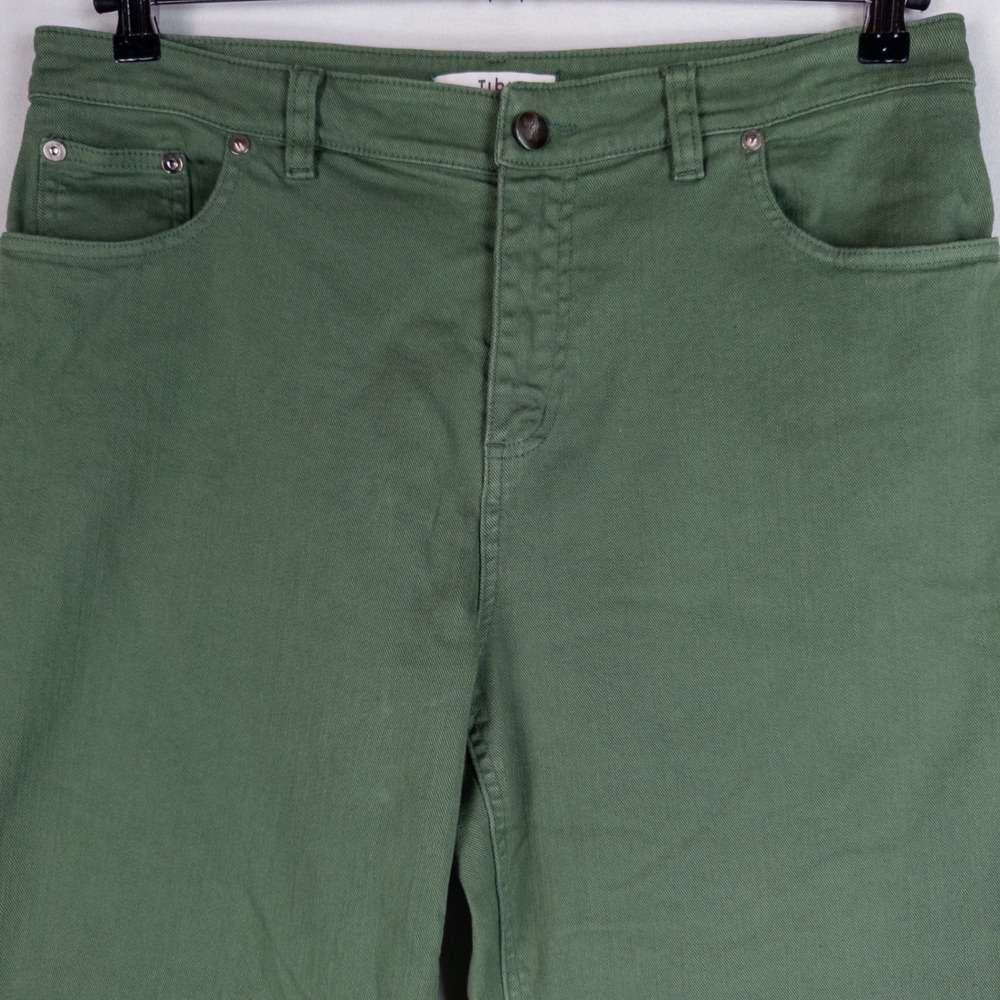 Tibi Brancusi Pant Jeans Womens 30 Green Stretch Barrel Leg Crop High Rise - Picture 2 of 13